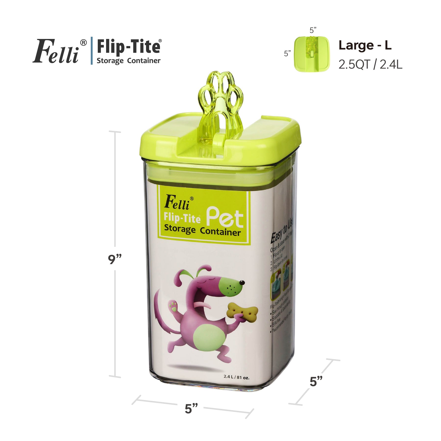 Flip-Tite Pet 5” Large-L 2.5QT / 2.4L Lemon Paw - Felli Official