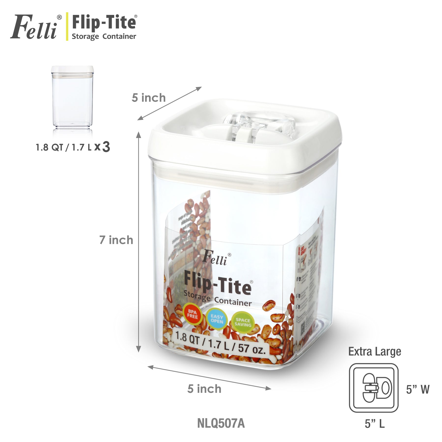 Felli Flip-Tite Storage Container Extra Large-M 2.5QT / 2.4L