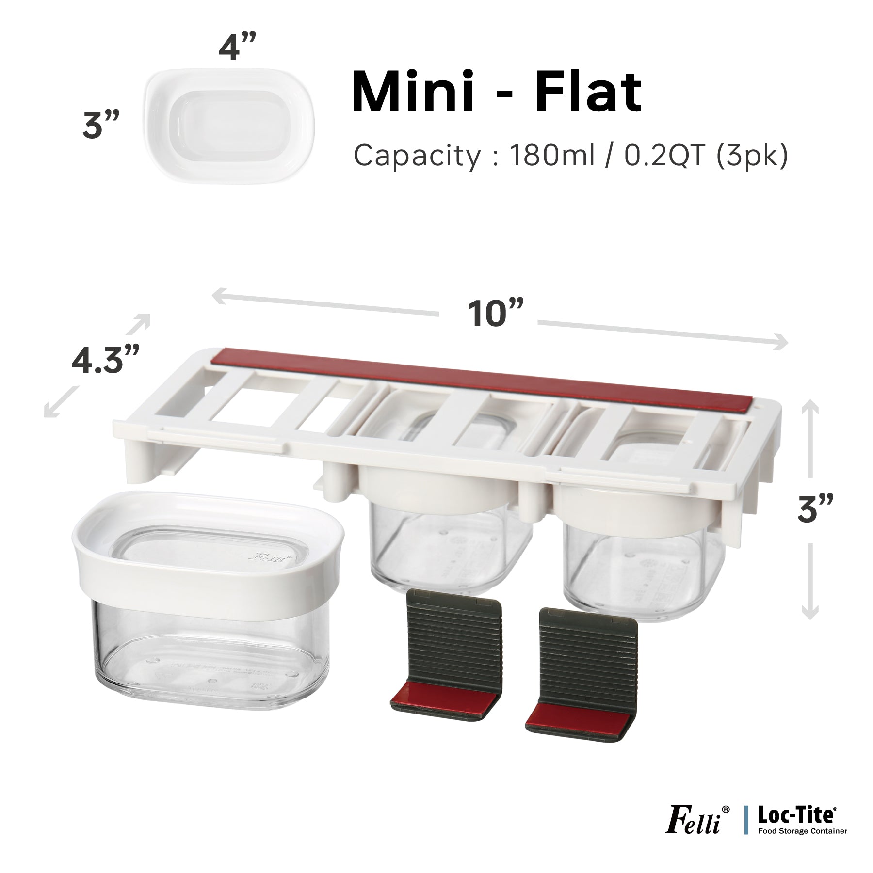 Loc Tite Container 4pk Mini-Flat 0.18Qt / 0.18L + Undershelf Spice Rack Organizer Set - Felli Official