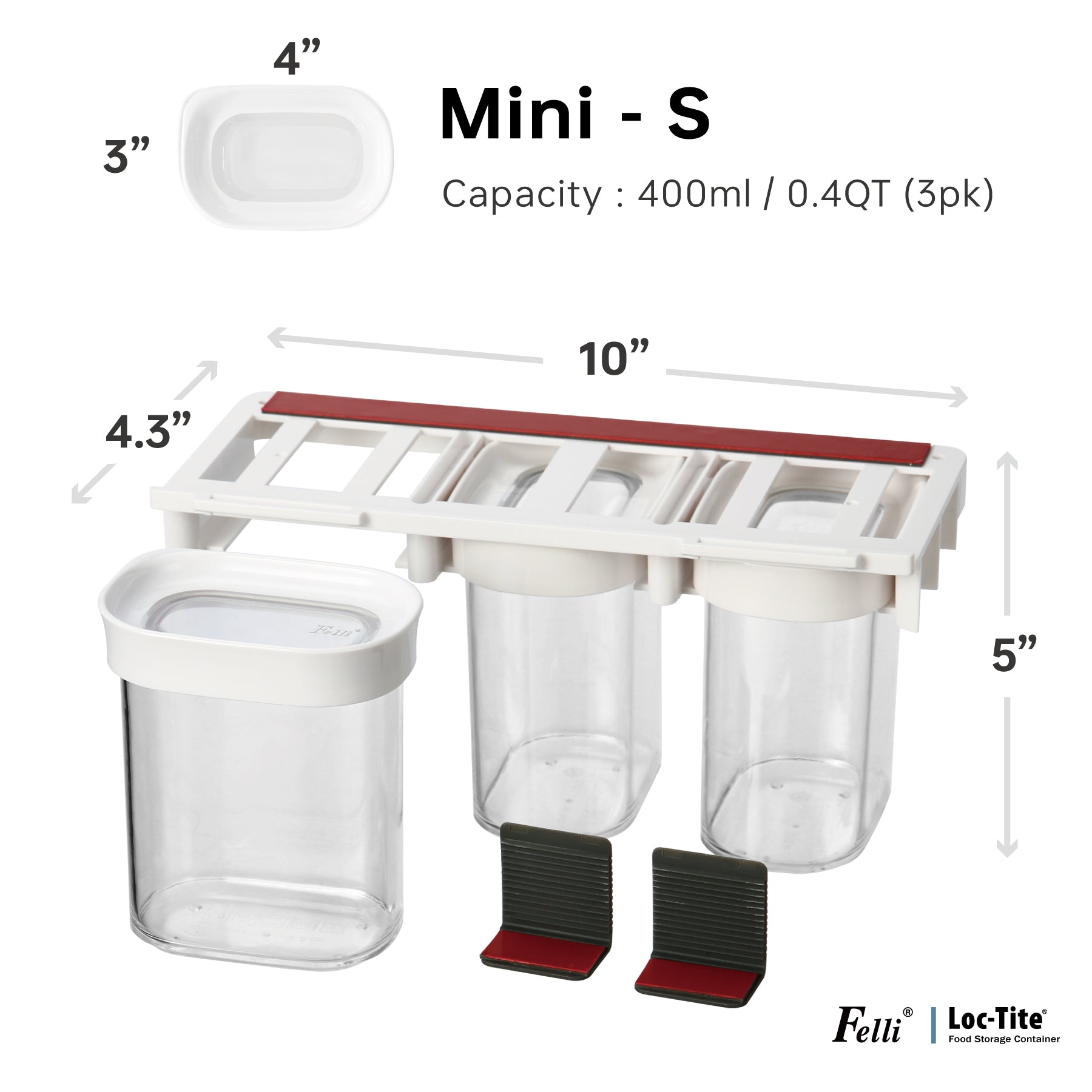 Loc Tite Container 4pk Mini-S 0.4L + Undershelf Spice Rack Organizer Set - Felli Official