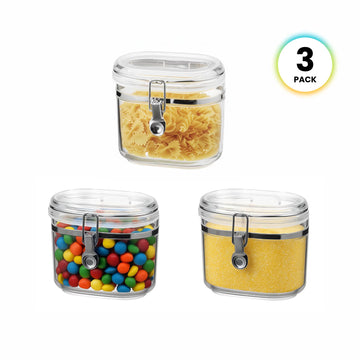 Felli Classic Oval Canisters with Locking Clamp, 3 Pack – 33.8 oz Airtight Food Storage Jars, BPA-Free, Clear, Stackable