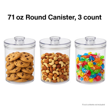 Felli Clear Round Food Storage Canisters with Lid, 3 Pack – 71 oz Airtight Containers, BPA-Free, Stackable, Dishwasher Safe