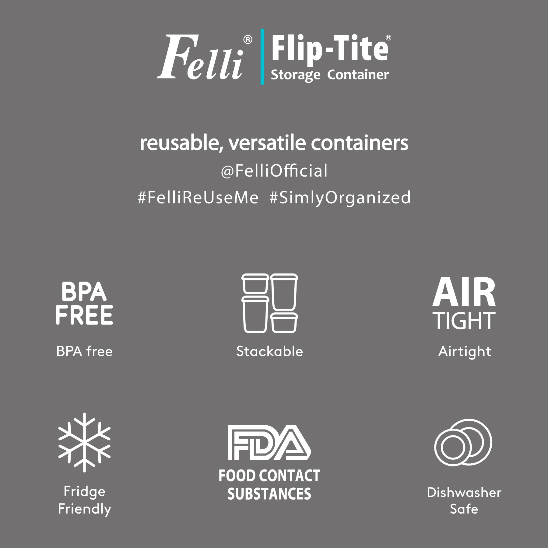 Felli Flip TITE Storage Container Extra Large Nest-L Variety Set White