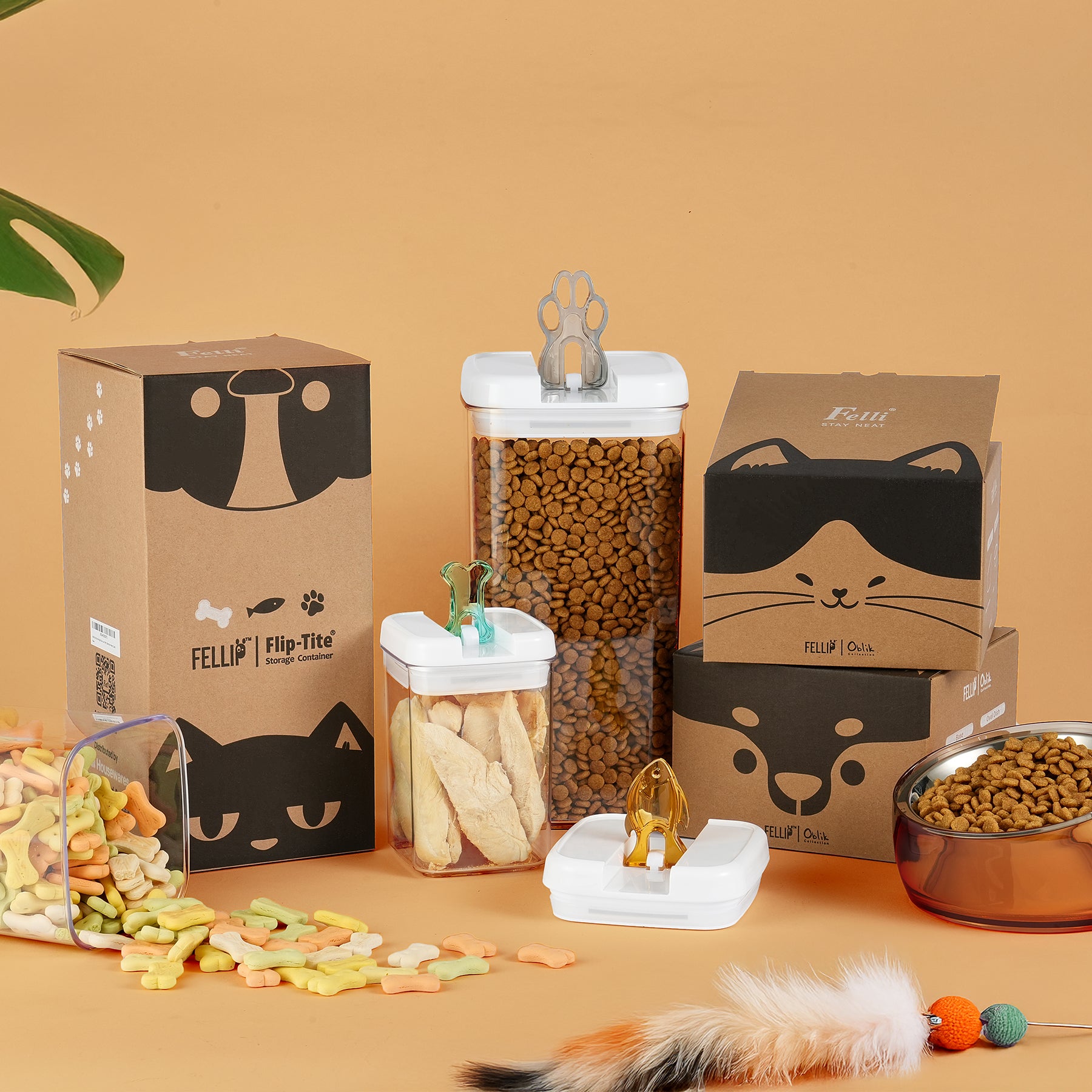Felli Flip Tite Container for Pet Food & Treats Storage for Cat Dog
