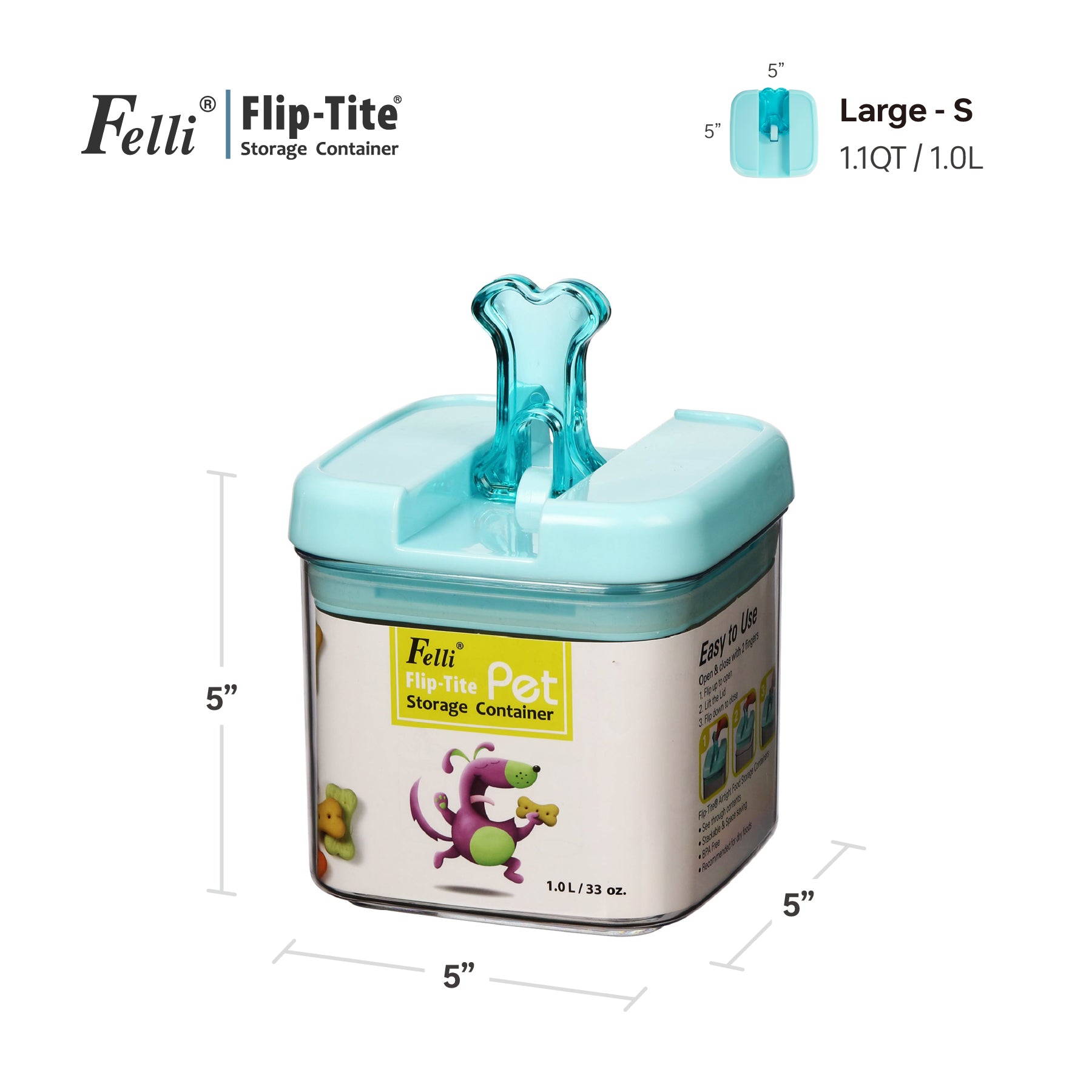 Flip-Tite Pet 5” Large-S 1.1QT / 1.0L Blue Bone - Felli Official