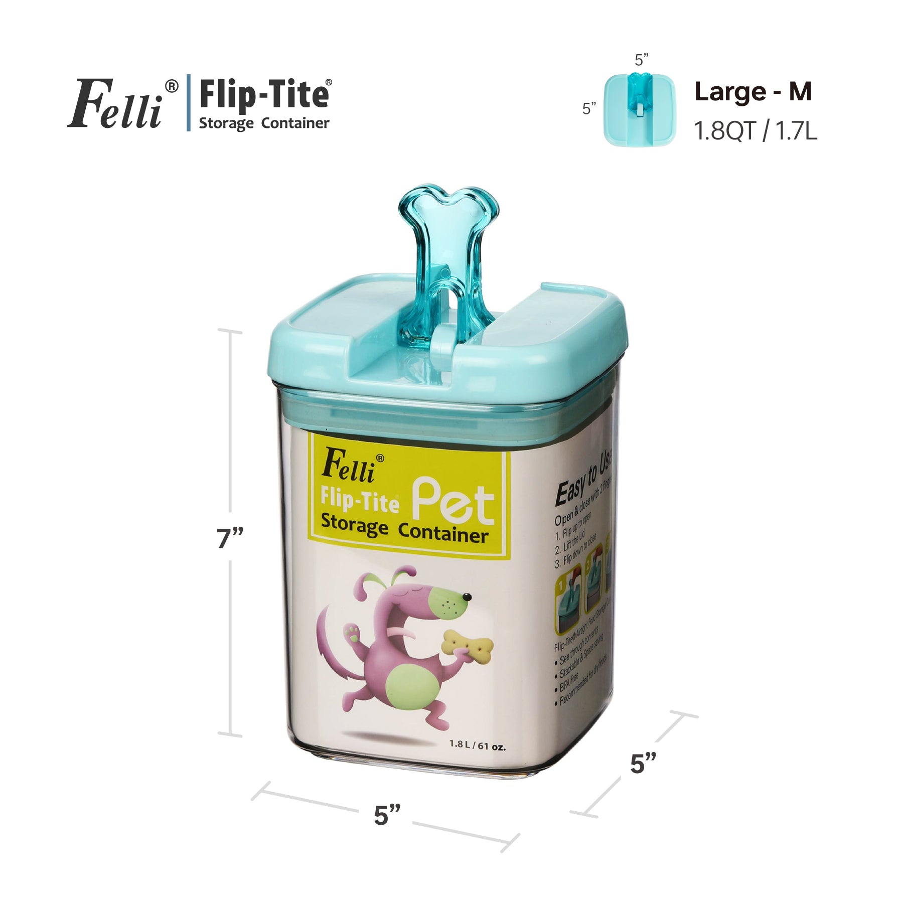 Flip-Tite Pet 5" Large-M 1.8QT / 1.7L Blue Bone - Felli Official