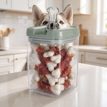 Flip Tite Pet 5" Large-M 1.8QT / 1.7L Clear Bone Tab, Sage Green Lid