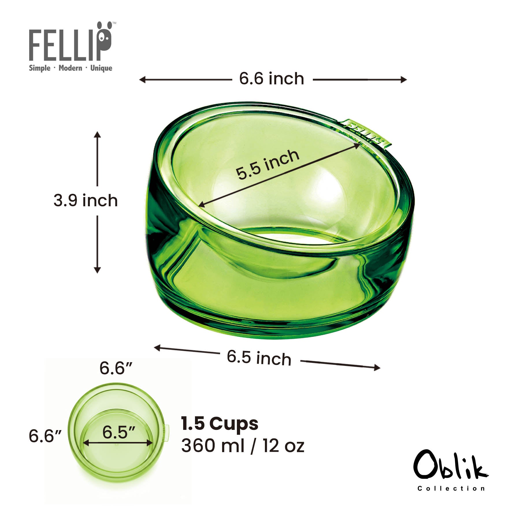 Felli Pet Oblik Food Bowl - 1.5 Cup Supreme