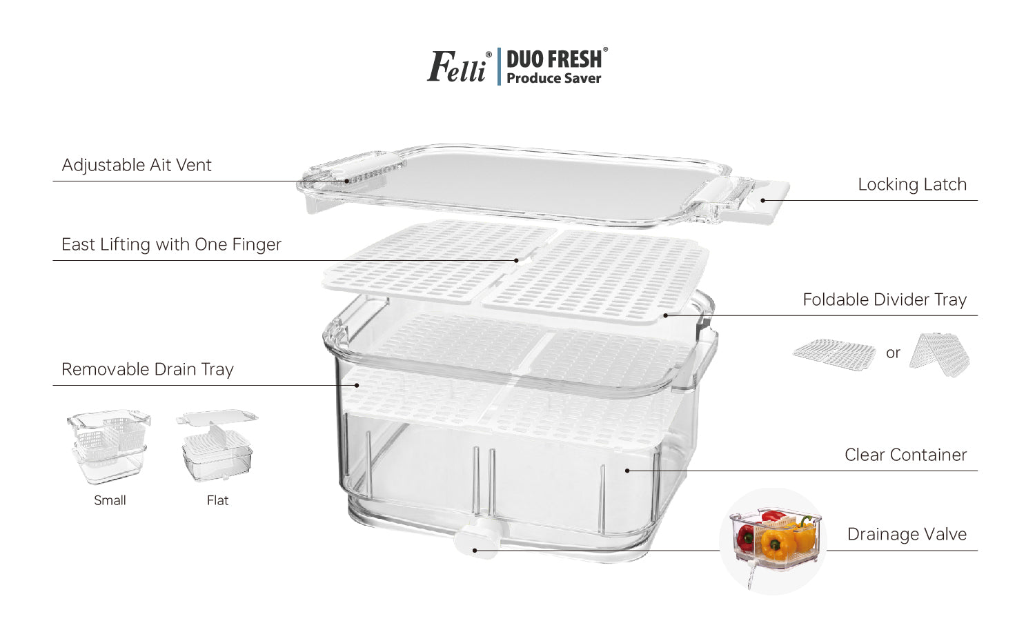 Felli Duo Fresh Produce Saver - Berry Container - Small 0.7qt / 0.7L