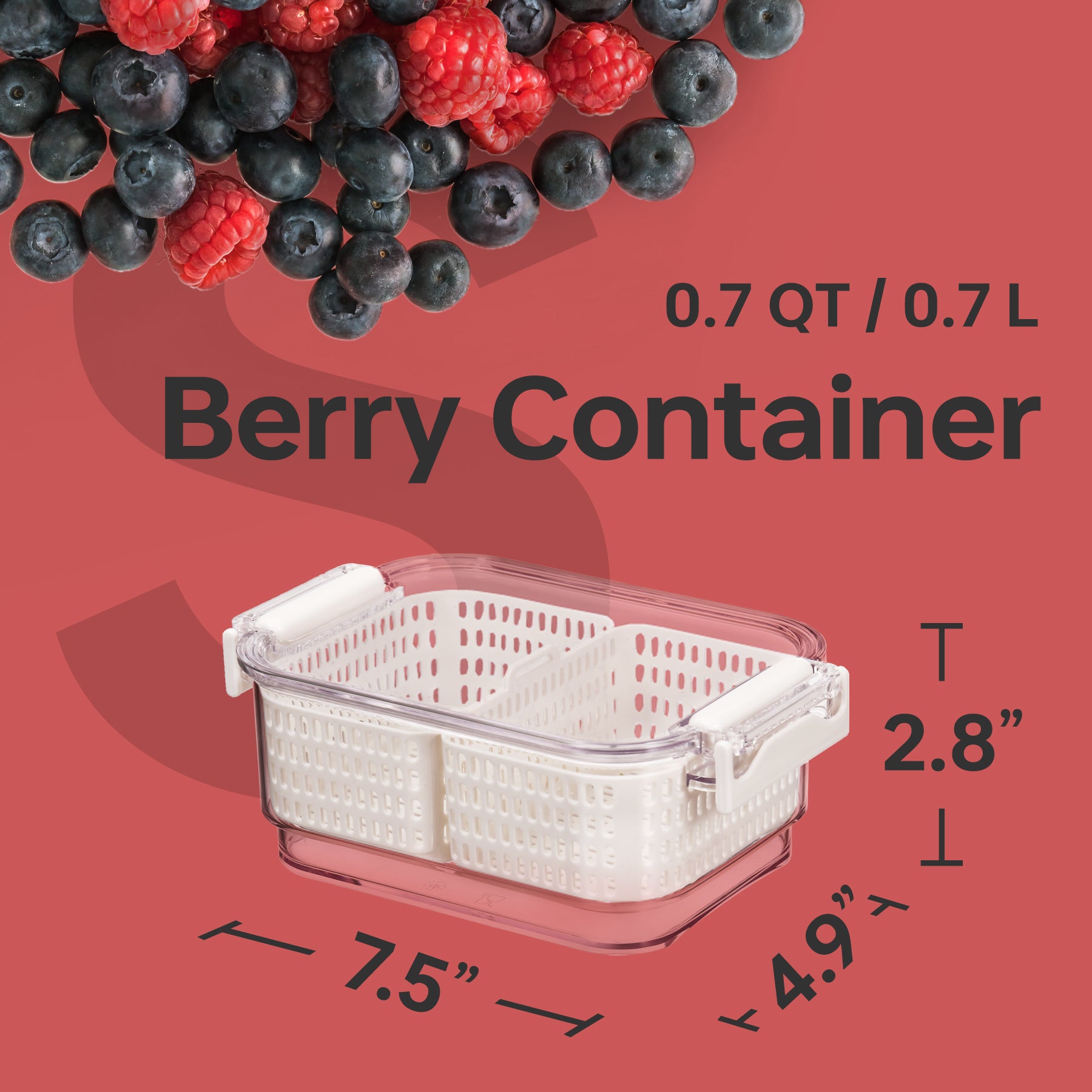 Felli Duo Fresh Produce Saver - Berry Container - Small 0.7qt / 0.7L