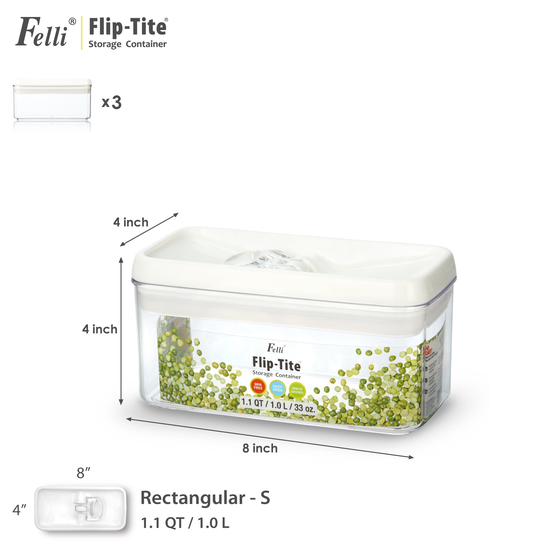 Flip Tite 4" Rectangular-S Set 1.1QT / 1.0L - Felli Official
