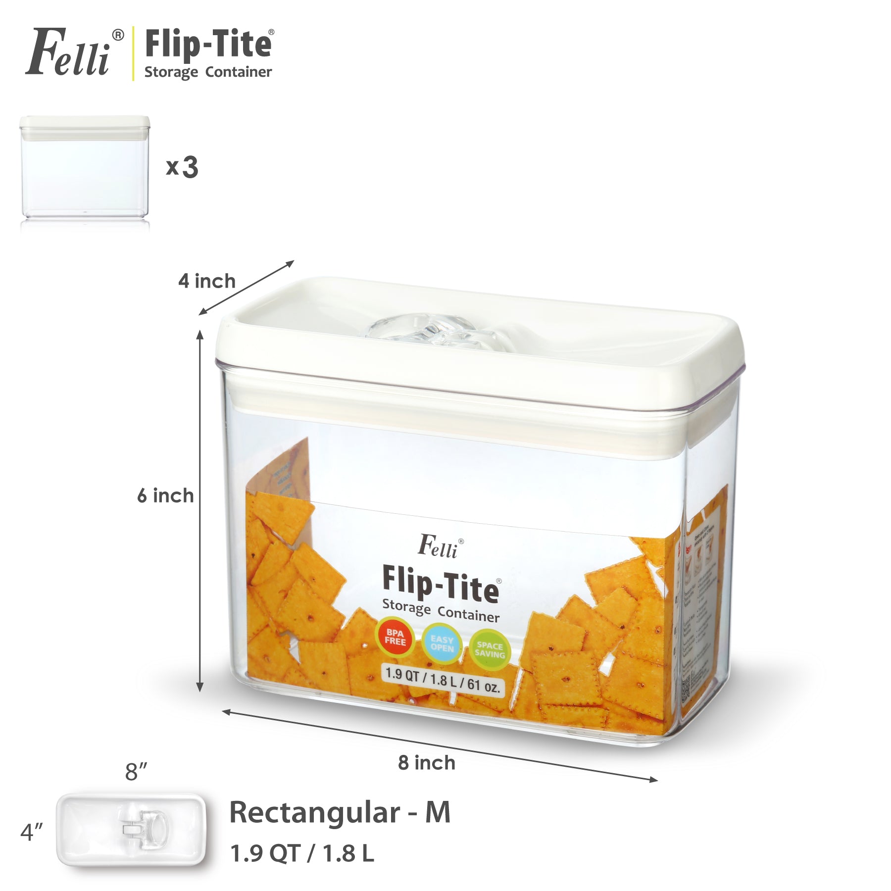 Flip Tite 4" Rectangular-M Set 1.9QT / 1.8L - Felli Official