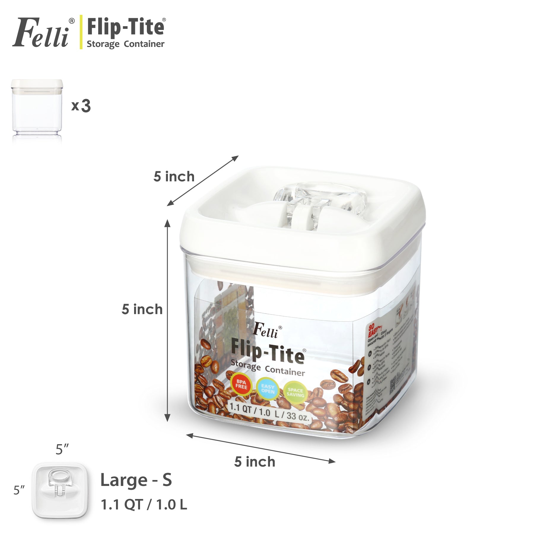 Felli Flip-Tite Storage Container Extra Large-L 3.5QT / 3.3L